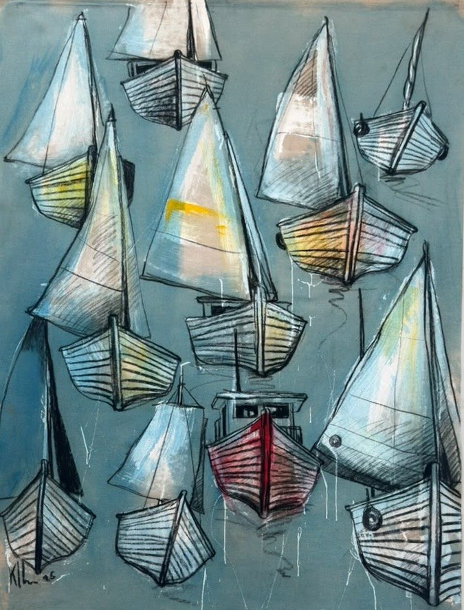 Untitled — Kcho, Óleo y carboncillo sobre tela
