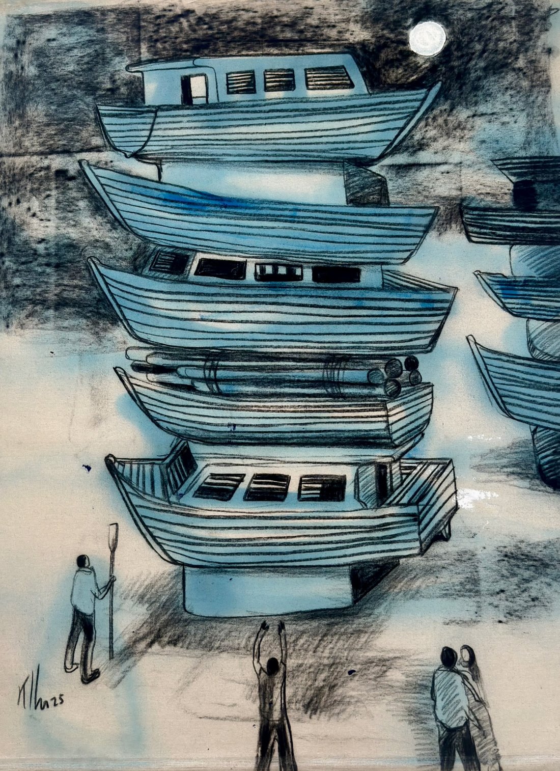 Untitled — Kcho, Óleo y carboncillo sobre lienzo