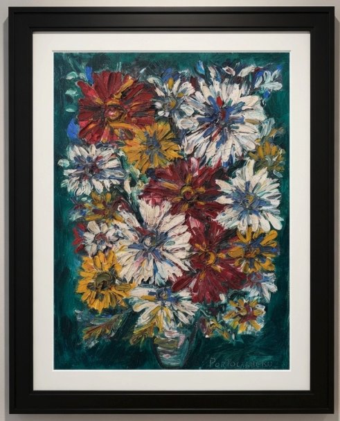 Florero sobre fondo verde — René Portocarrero, Óleo sobre tela