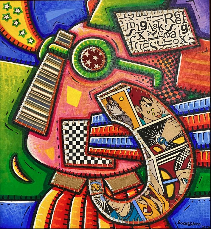 Una cabeza — Alfredo Sosabravo, Acrílico y collage sobre tela