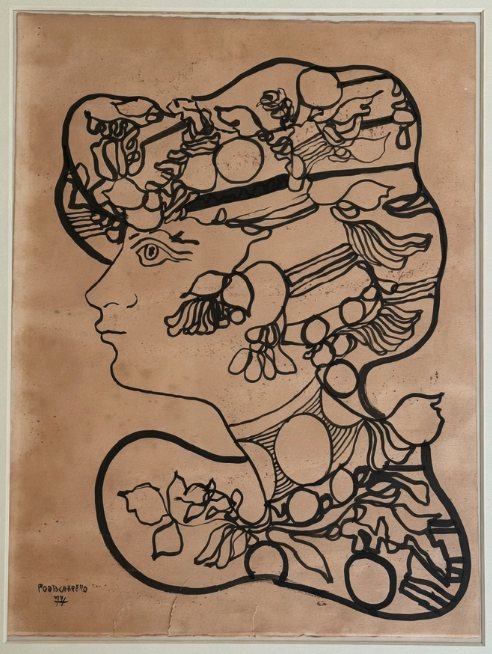 Mujer ornamentada — René Portocarrero, Tinta sobre cartulina