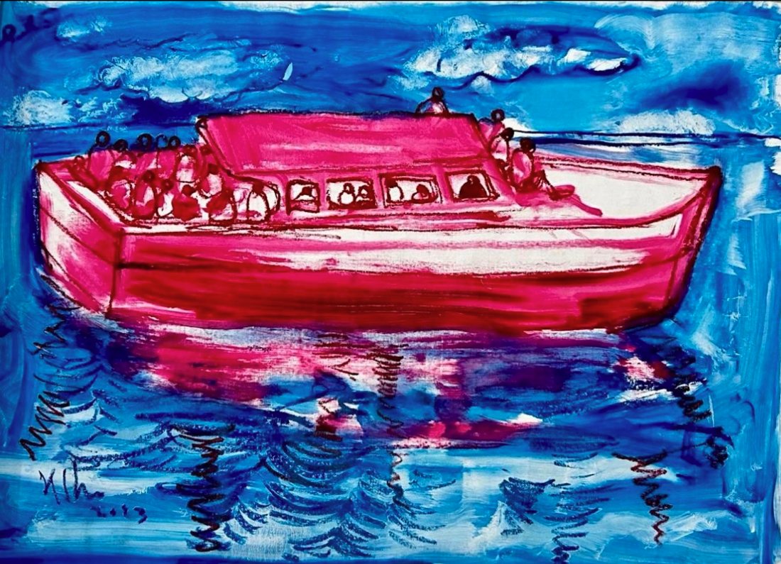 Viaje en Rojo — Kcho, Mixta sobre tela