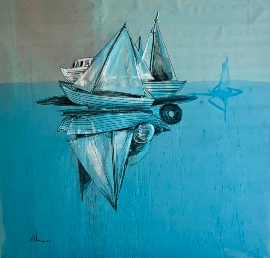 Untitled — Kcho, Óleo y carboncillo sobre lienzo