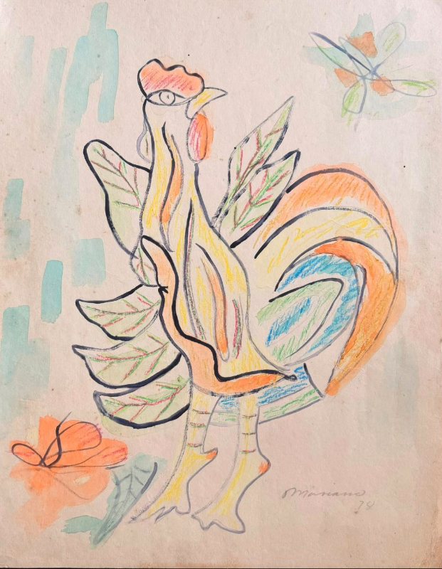 Gallo — Mariano Rodríguez, Mixta sobre cartulina
