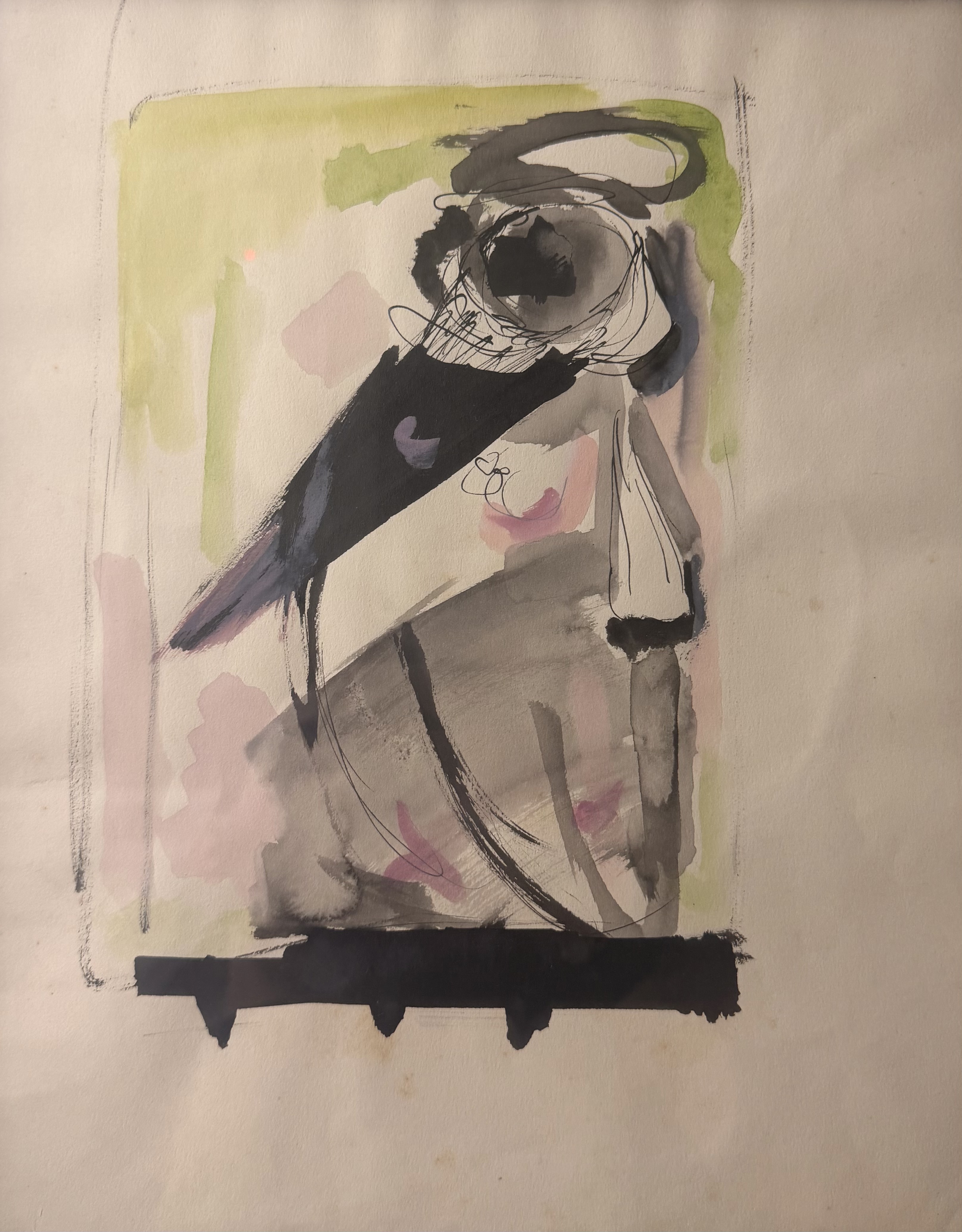 Figura — Mariano Rodríguez, Tinta y acuarela sobre cartulina