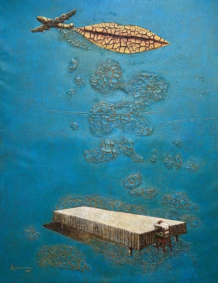 Besos desde el aire — Agustín Bejarano, Mixta sobre lienzo
