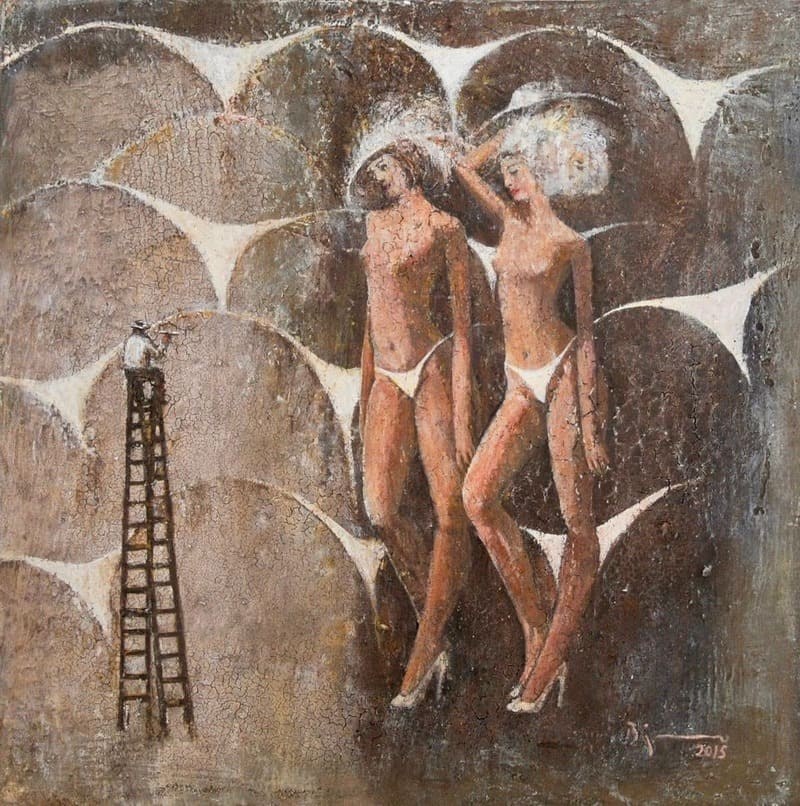 Paisaje con río — Agustín Bejarano, Mixta sobre lienzo